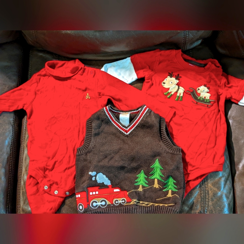 Cute Boys Christmas tops and sweater vest.
